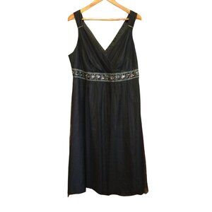 Vtg 90s Babydoll Whimsigoth Dress Robbie Bee Sleeveless Beaded Sequin 16W Black